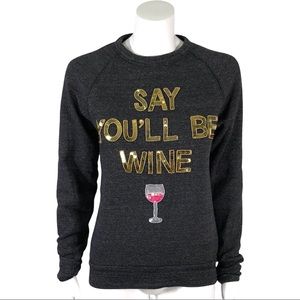 Bow & Drape Dark Gray Gold Sequin Sweatshirt SAY YOU'LL BE WINE Nordstrom